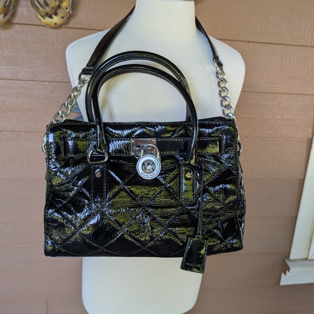 Michael Kors Black and Green Quilted Satchel